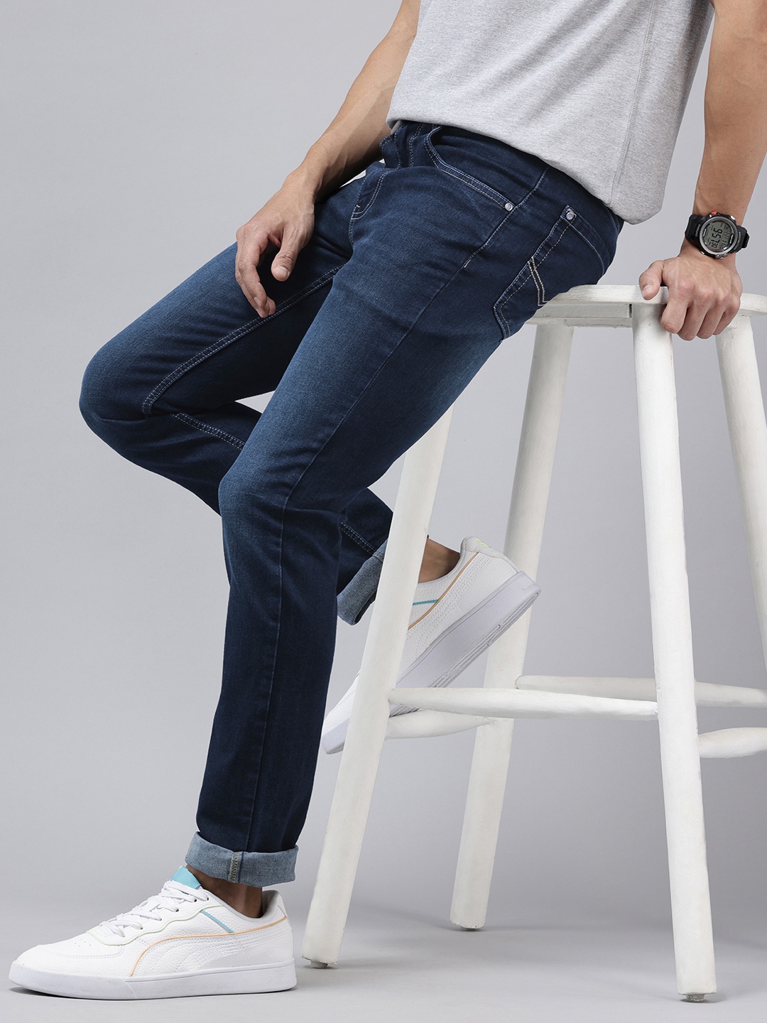 

VAN HEUSEN DENIM LABS Men Pop Slim Fit Light Fade Stretchable Jeans, Blue