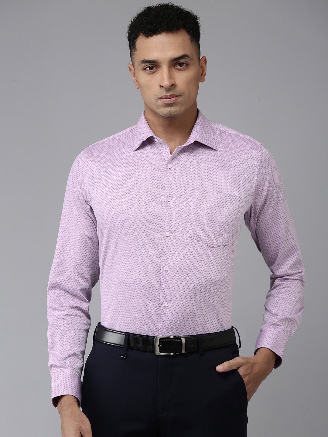 

Van Heusen Pure Cotton Self Design Textured Slim Fit Formal Shirt, Purple