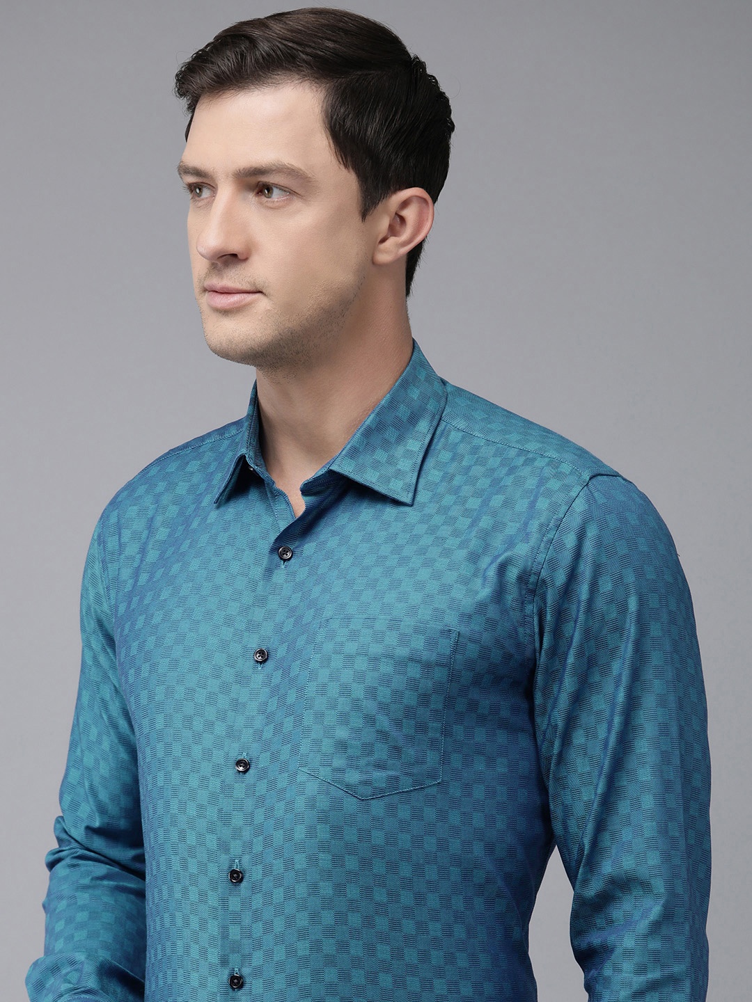 

Van Heusen Pure Cotton Slim Fit Checked Formal Shirt, Blue