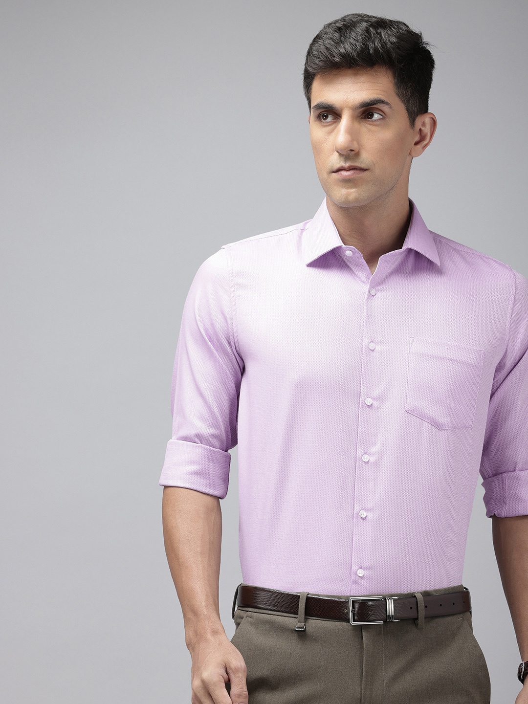 

Van Heusen Pure Cotton Self Design Textured Slim Fit Opaque Formal Shirt, Lavender