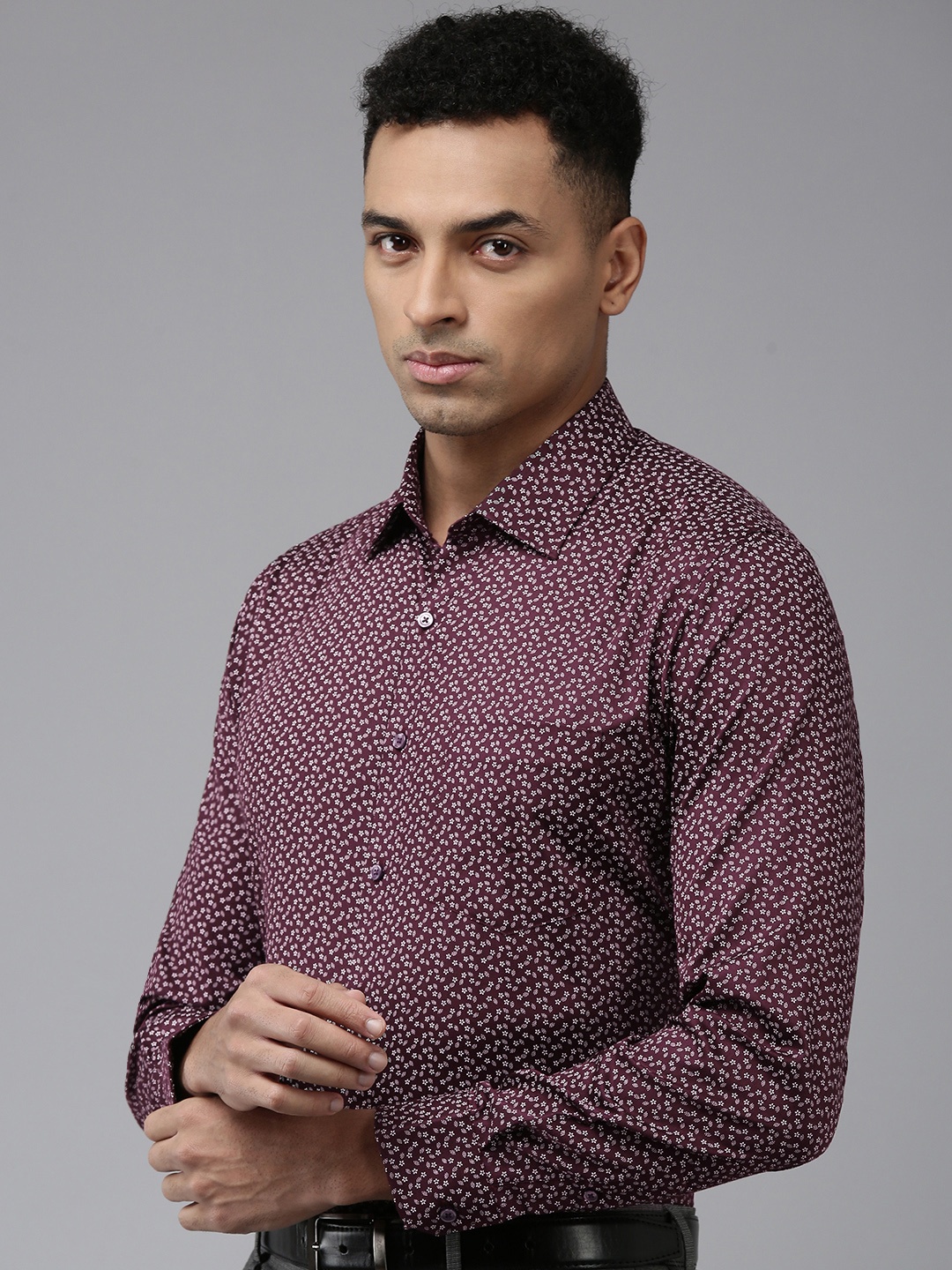 

Van Heusen Pure Cotton Slim Fit Opaque Floral Printed Formal Shirt, Burgundy