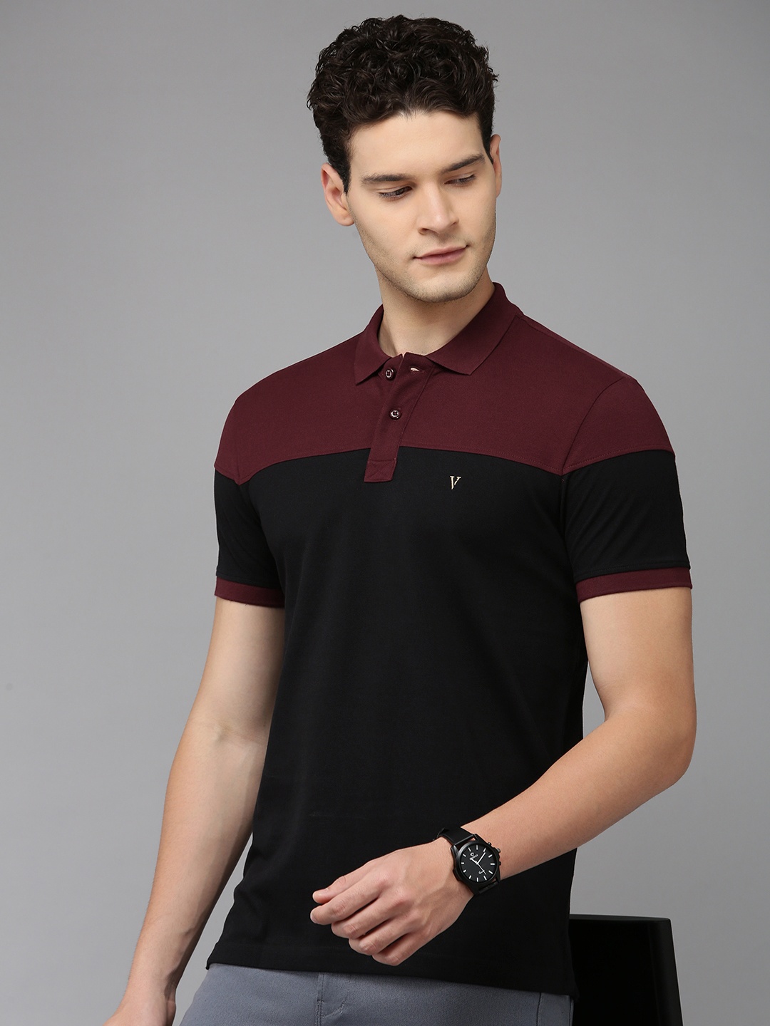 

Van Heusen Sport Colourblocked Slim Fit Pure Cotton Polo Collar T-shirt, Maroon