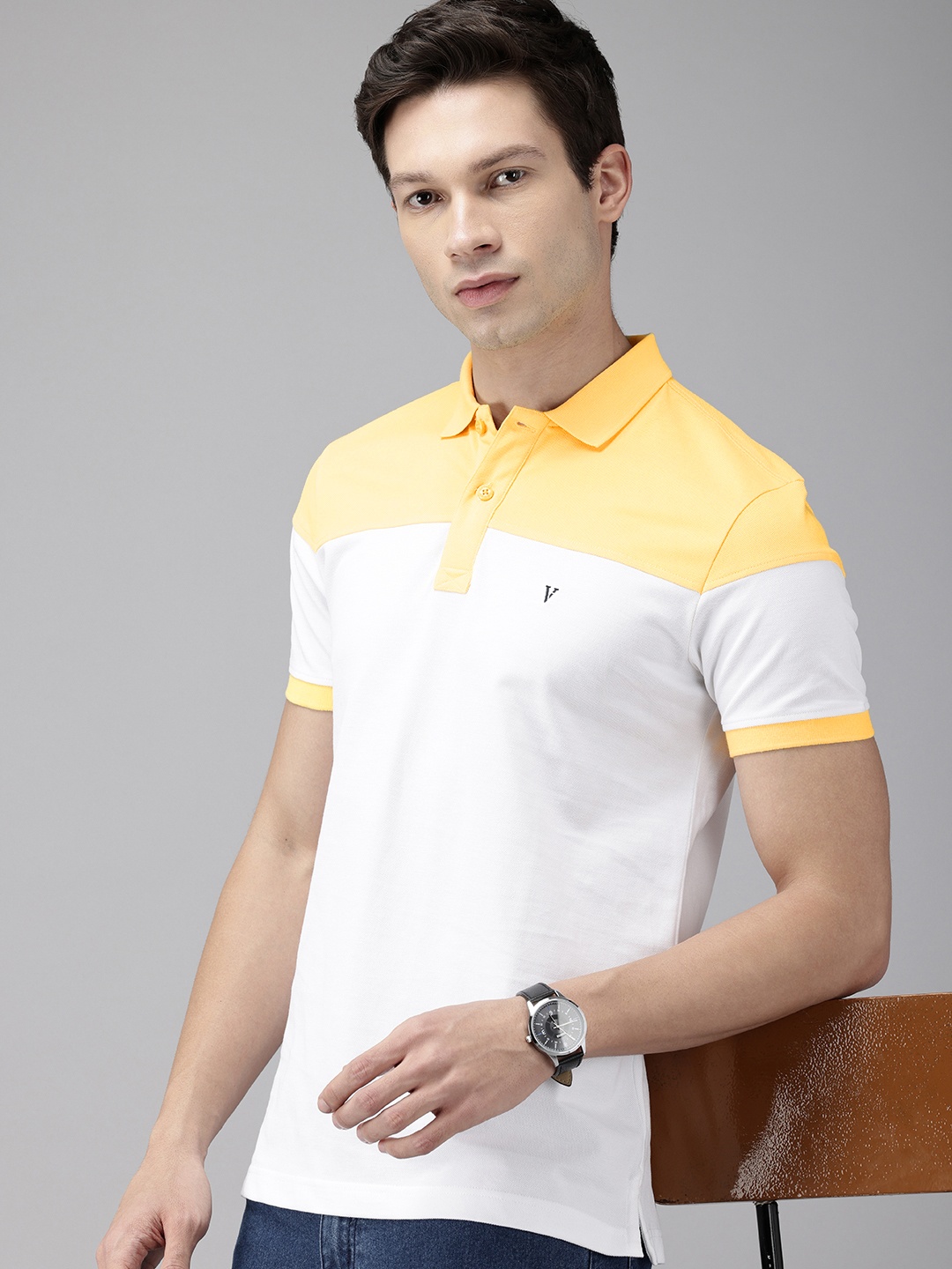 

Van Heusen Sport Colourblocked Polo Collar Pure Cotton Slim Fit T-shirt, White