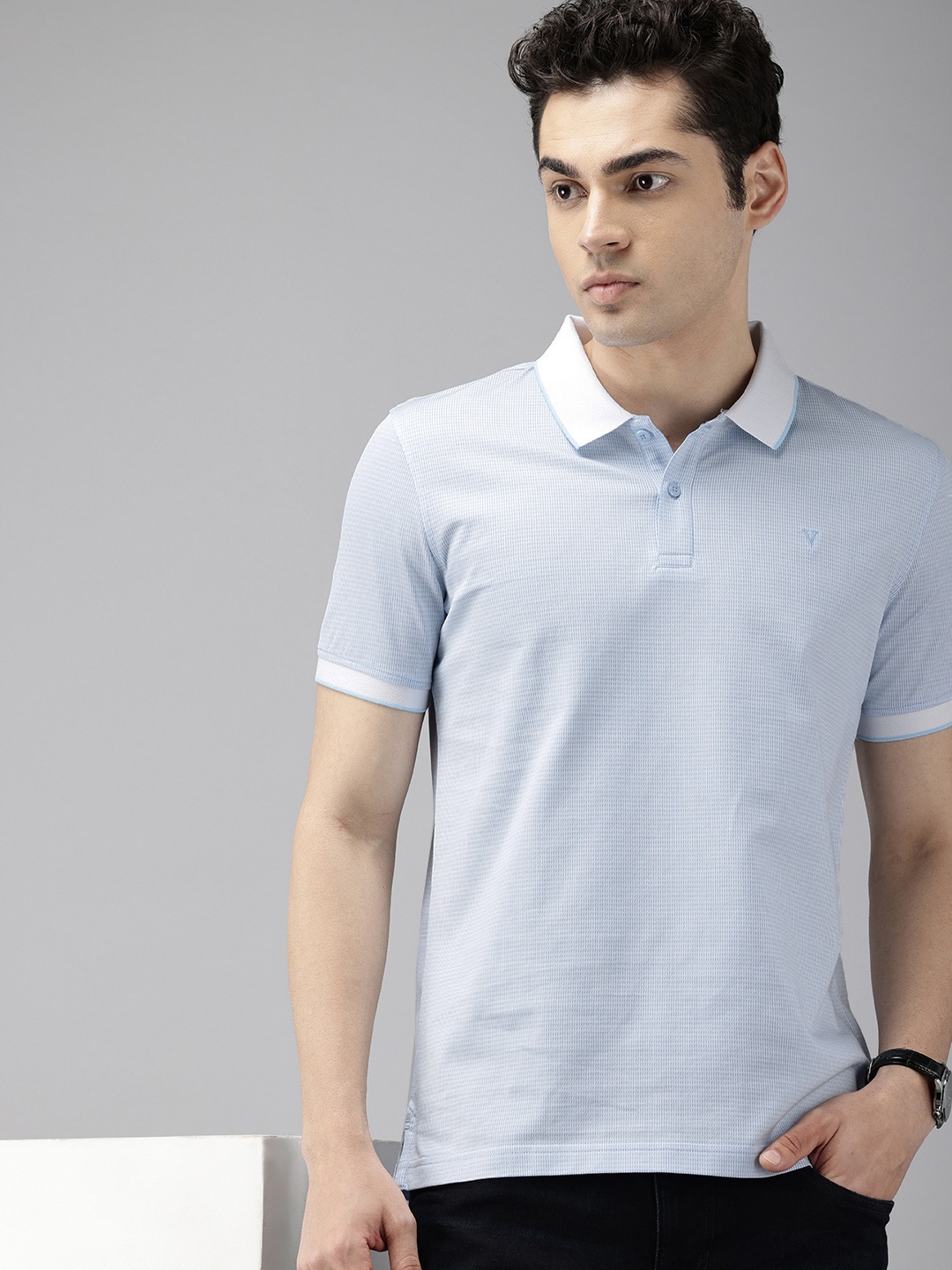 

Van Heusen Sport Striped Polo Collar Pure Cotton Slim Fit T-shirt, Blue