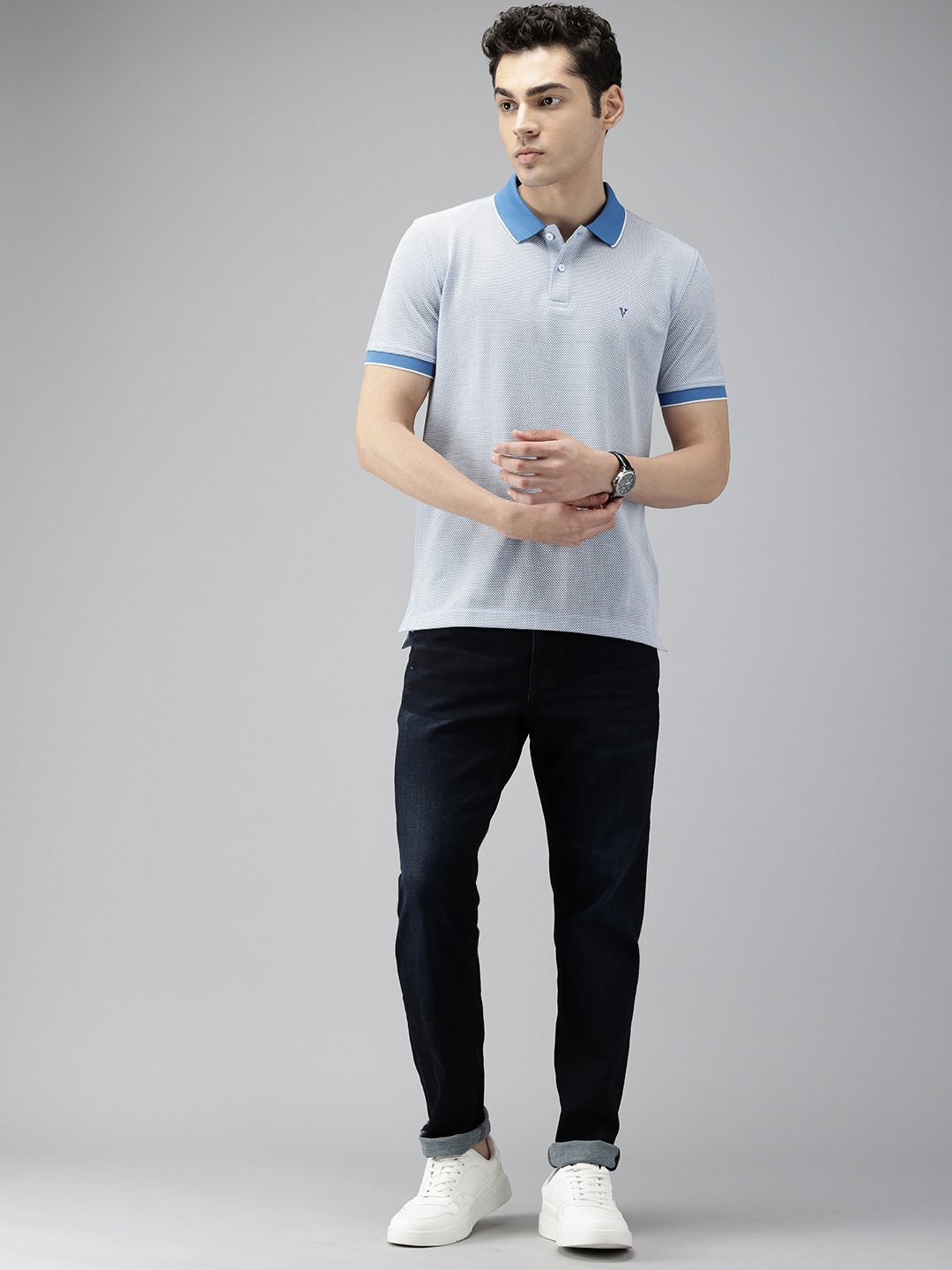 

Van Heusen Sport Self Design Polo Collar T-shirt, Blue