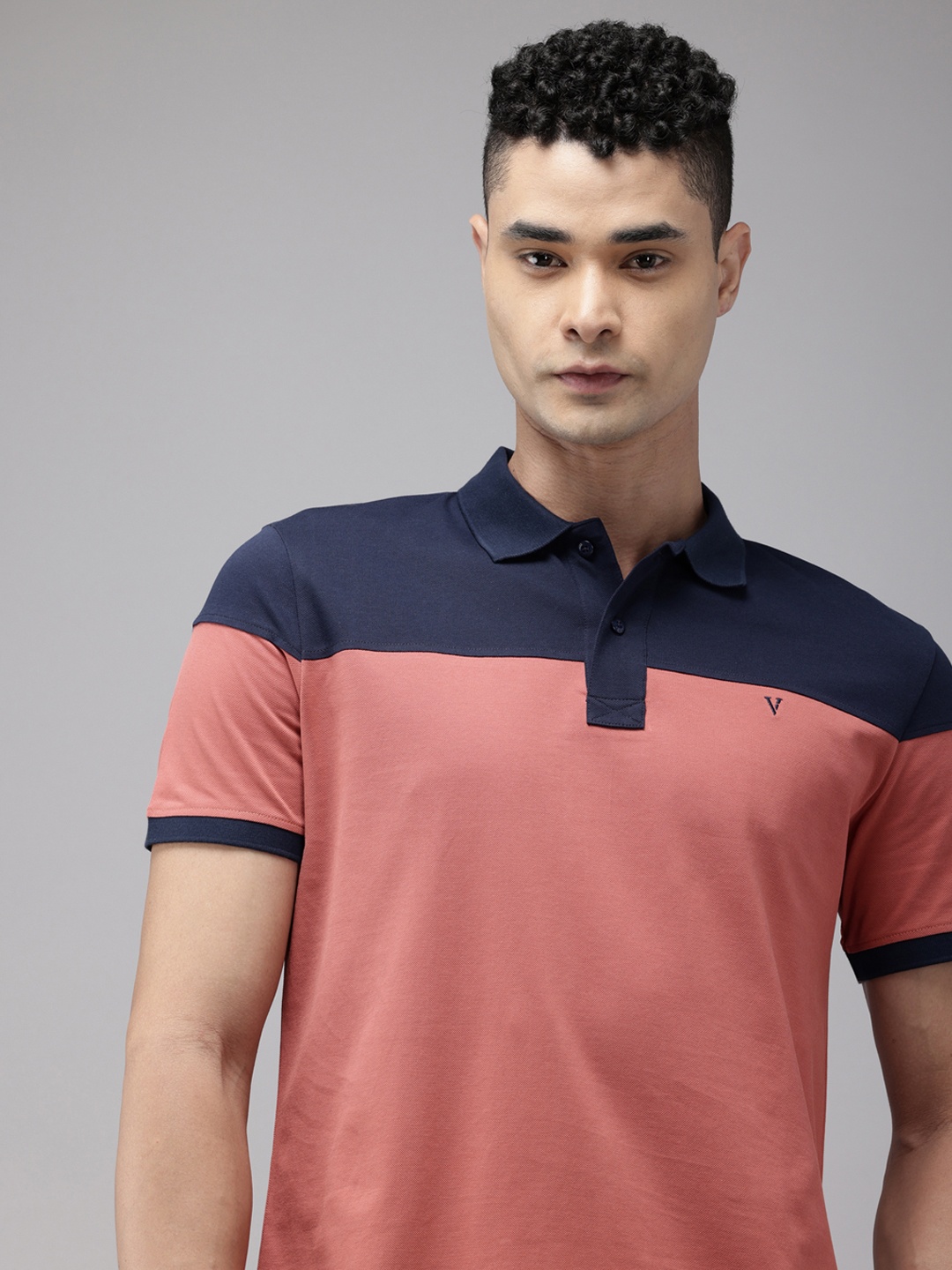 

Van Heusen Sport Pure Cotton Colourblocked Polo Collar Slim Fit T-shirt, Navy blue