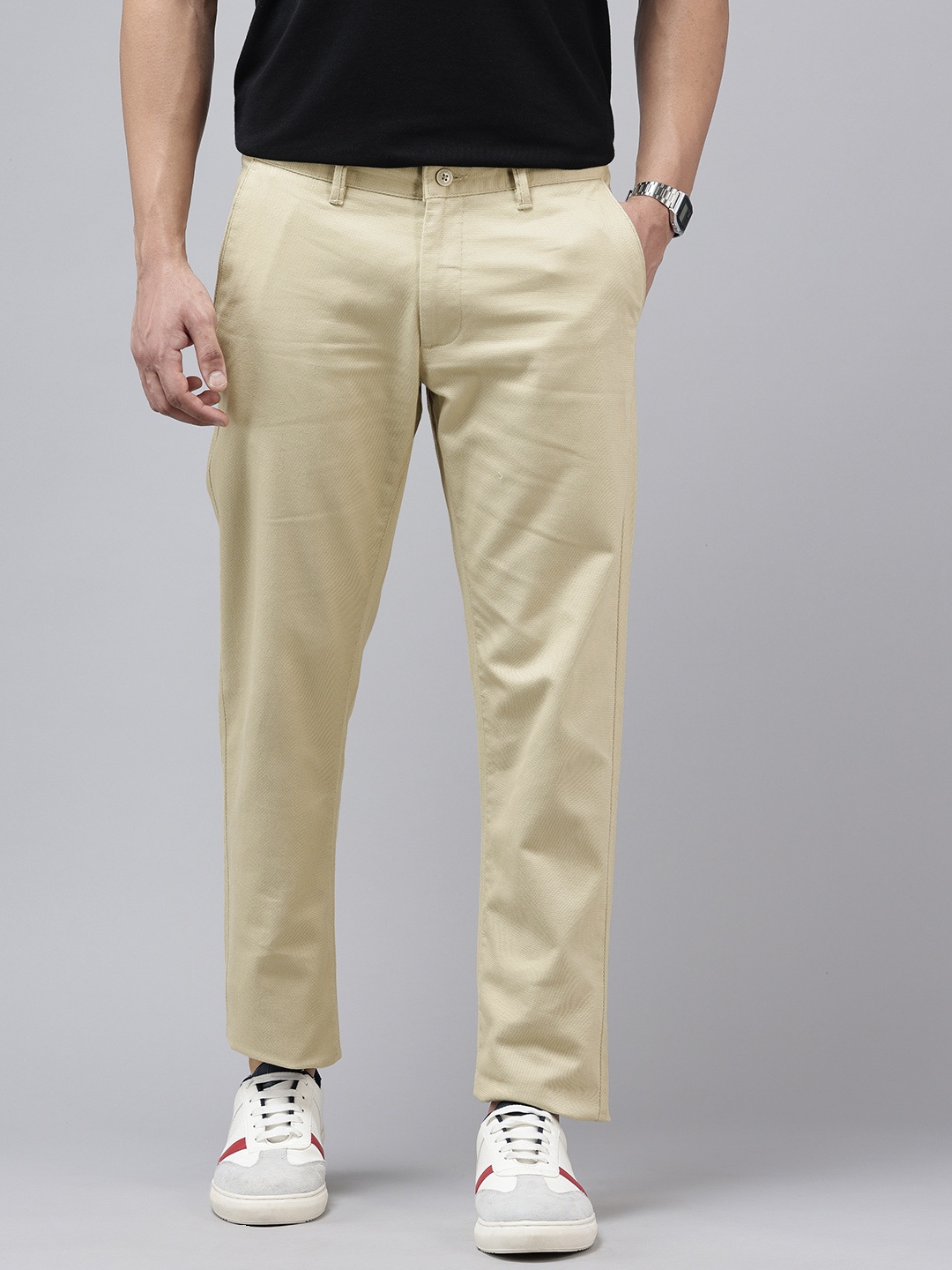 

Van Heusen Sport Men Textured Urban Slim Slim Fit Chinos Trousers, Beige