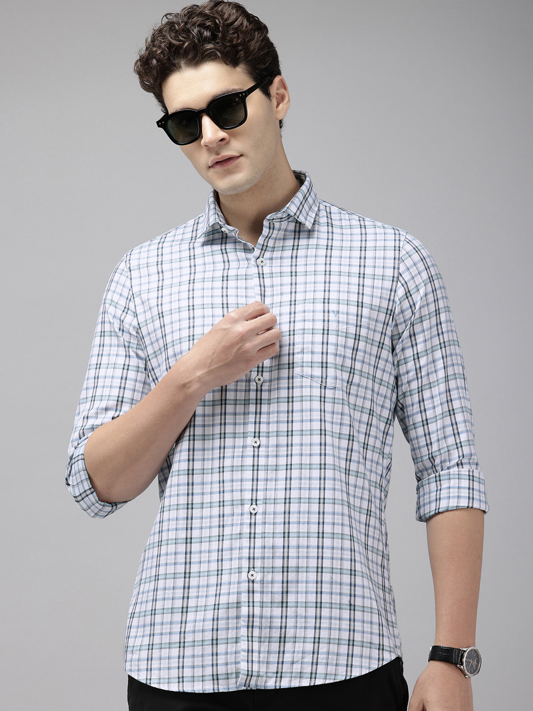 

Van Heusen Sport Slim Fit Opaque Checked Pure Cotton Casual Shirt, White