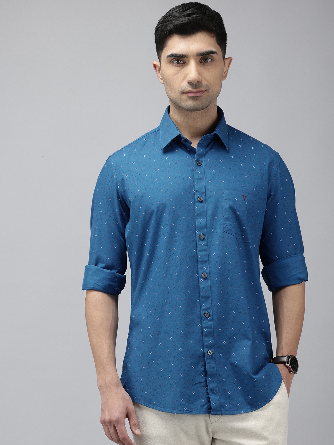 

Van Heusen Sport Pure Cotton Slim Fit Opaque Printed Casual Shirt, Blue