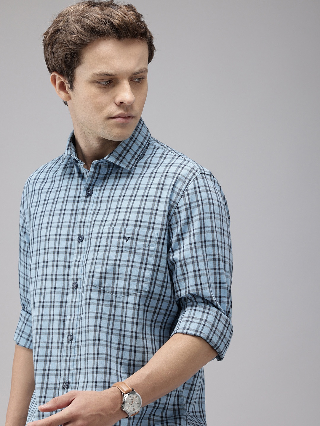 

Van Heusen Sport Pure Cotton Slim Fit Checked Casual Shirt, Blue