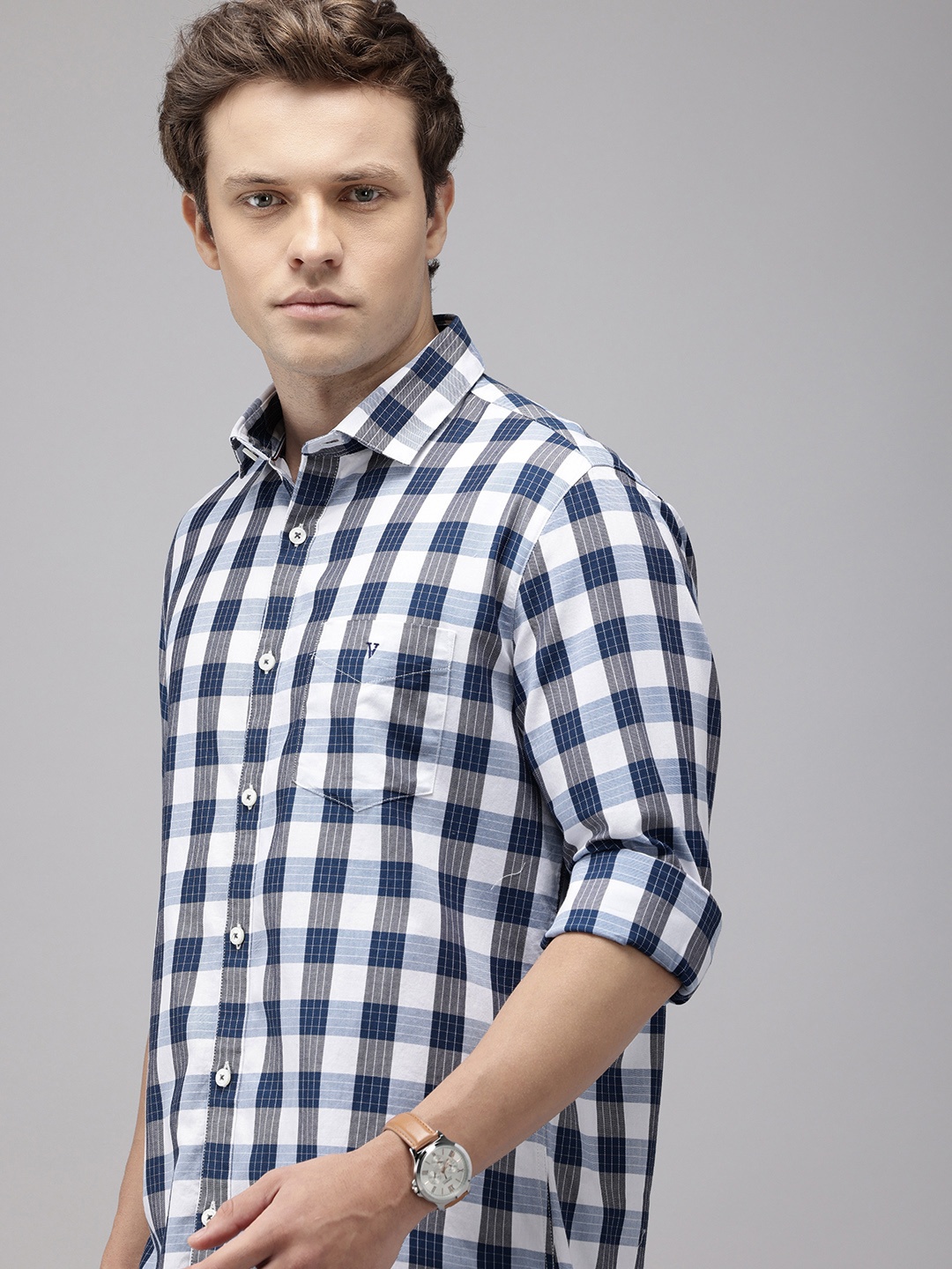 

Van Heusen Sport Pure Cotton Slim Fit Checked Casual Shirt, Blue