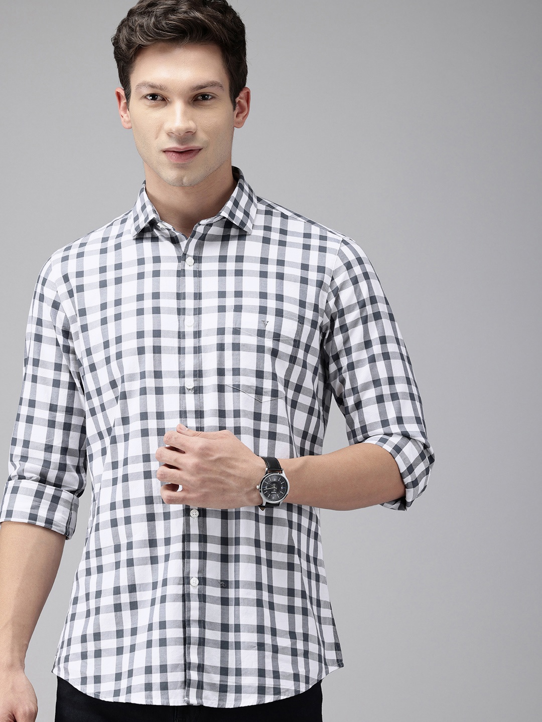 

Van Heusen Sport Pure Cotton Slim Fit Opaque Checked Casual Shirt, Grey