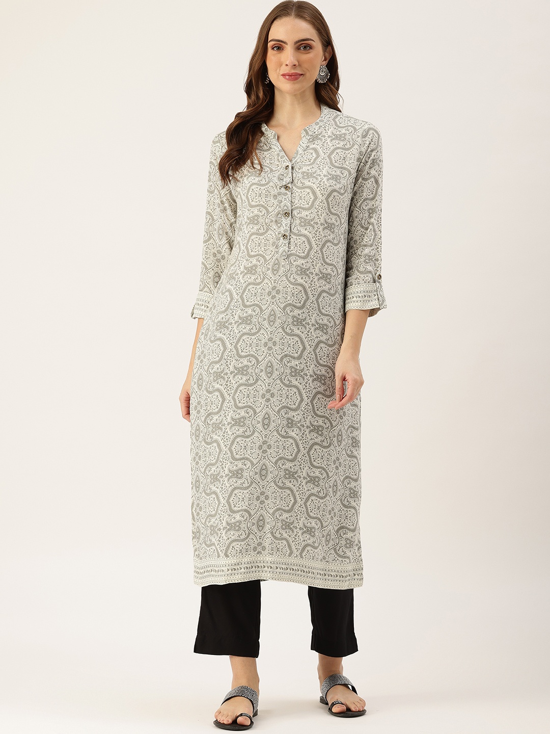 

Amukti Women Printed Straight Kurta, Grey
