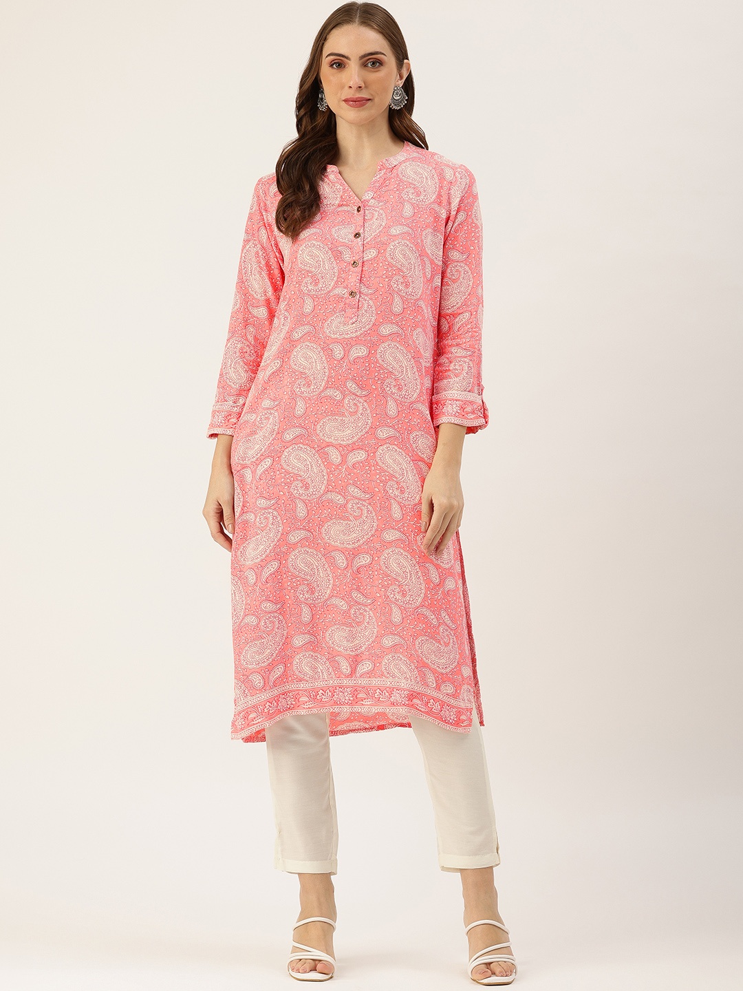 

Amukti Women Paisley Printed Straight Kurta, Pink