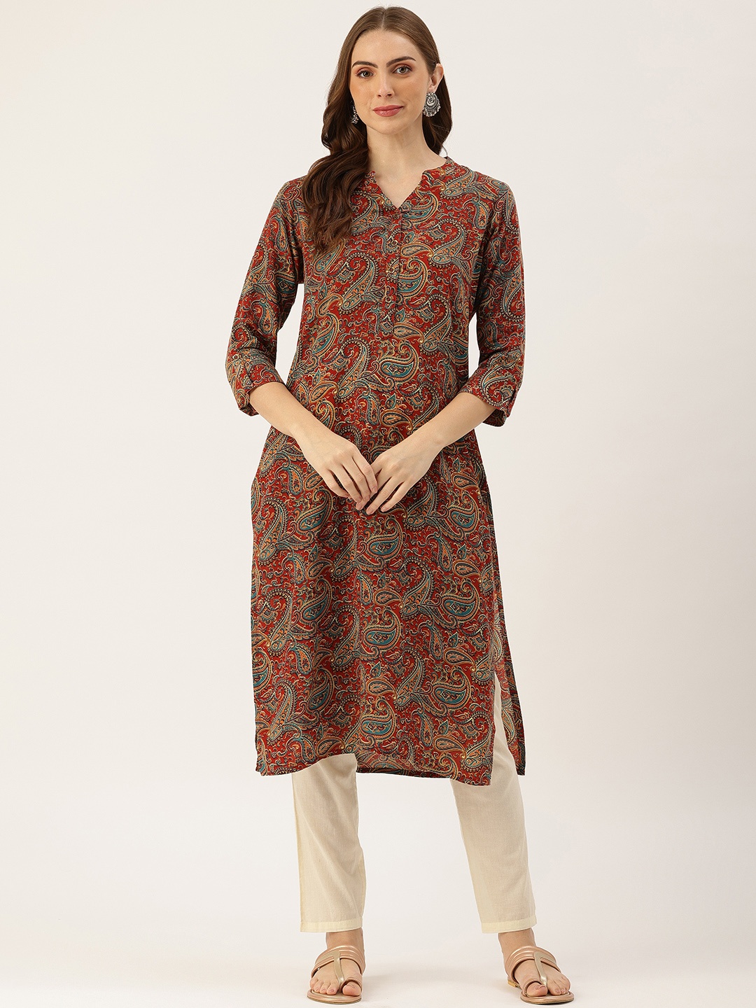 

Amukti Women Paisley Printed Straight Kurta, Red