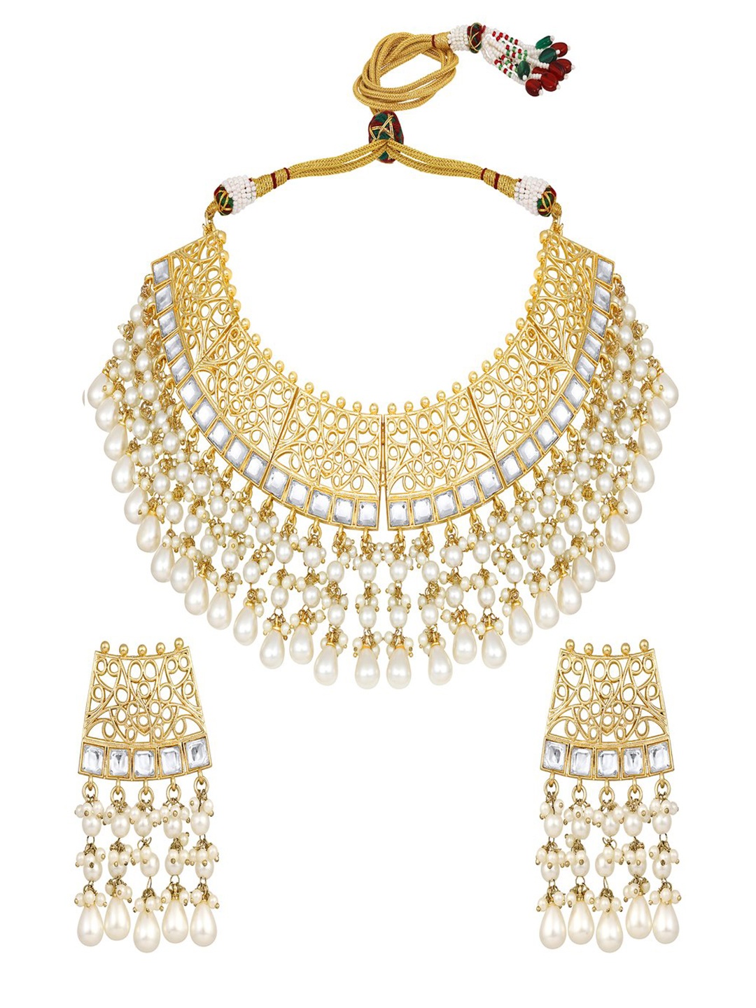 

BDIVA 18K Gold Plated Stone Studded & Beaded Jewellery Set