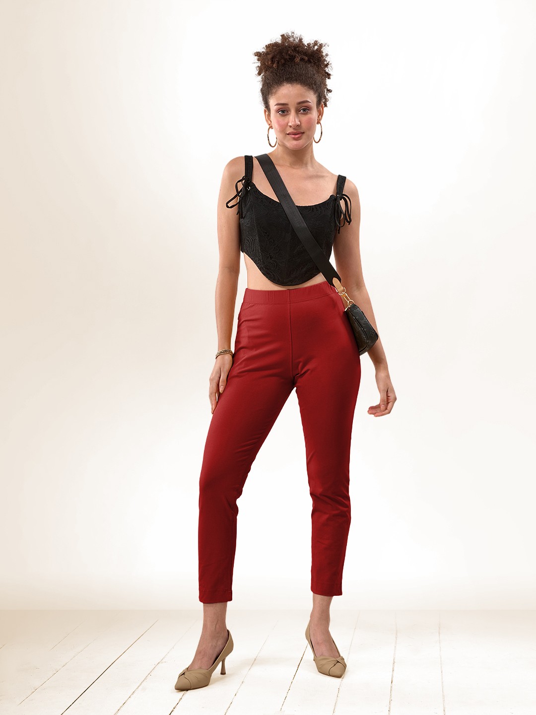 

LYRA Women Relaxed Straight Leg Straight Fit Trousers, Red
