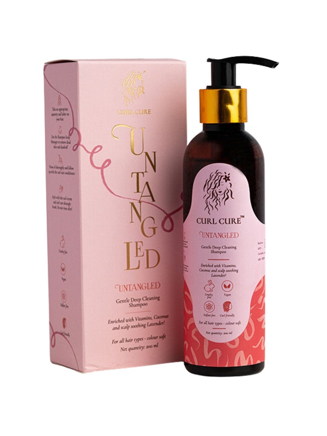 

Curl Cure Untangled Coconut & Lavender Deep Cleansing Shampoo- 200ml, Pink