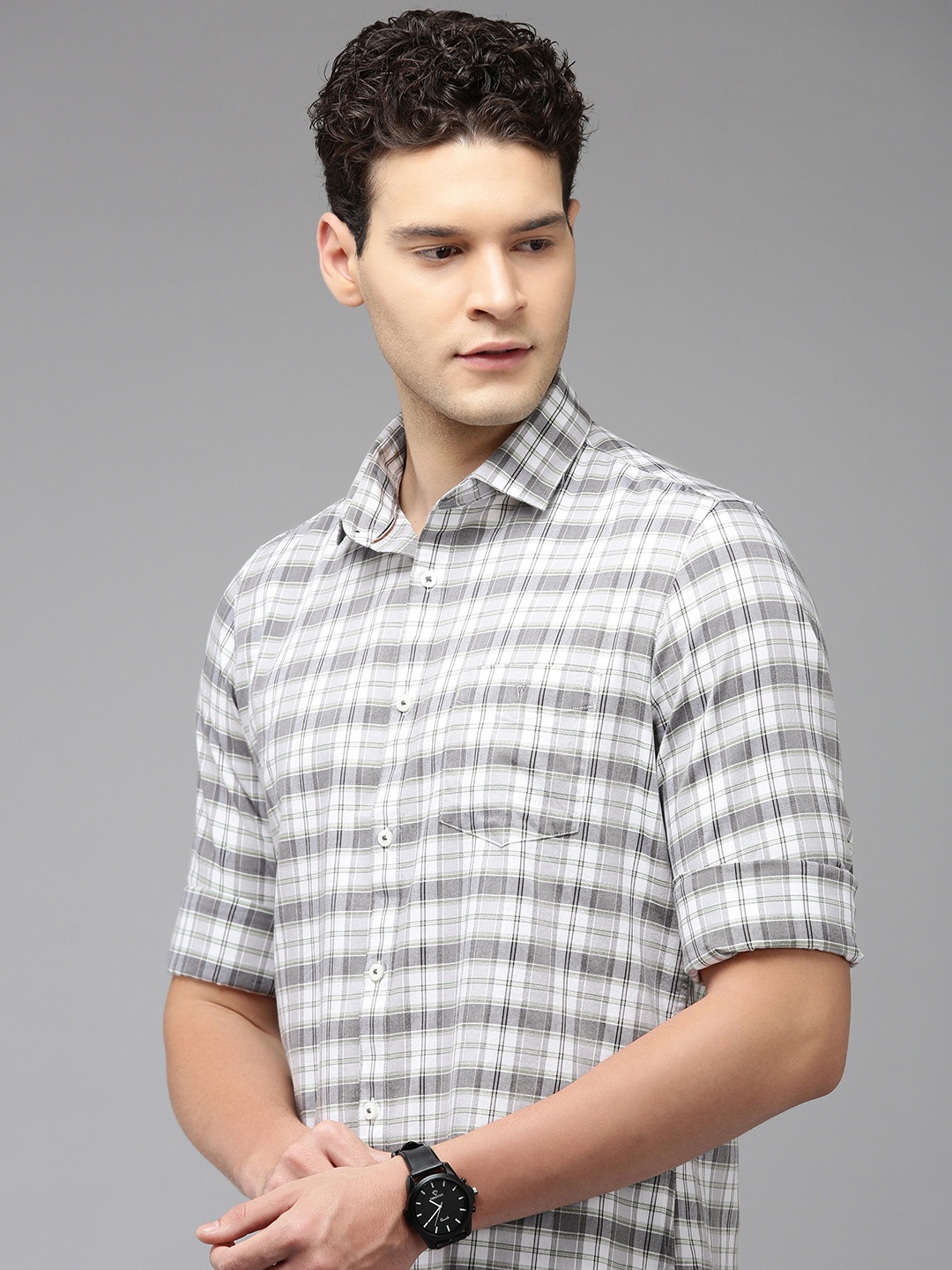 

Van Heusen Sport Slim Fit Checked Pure Cotton Casual Shirt, Grey