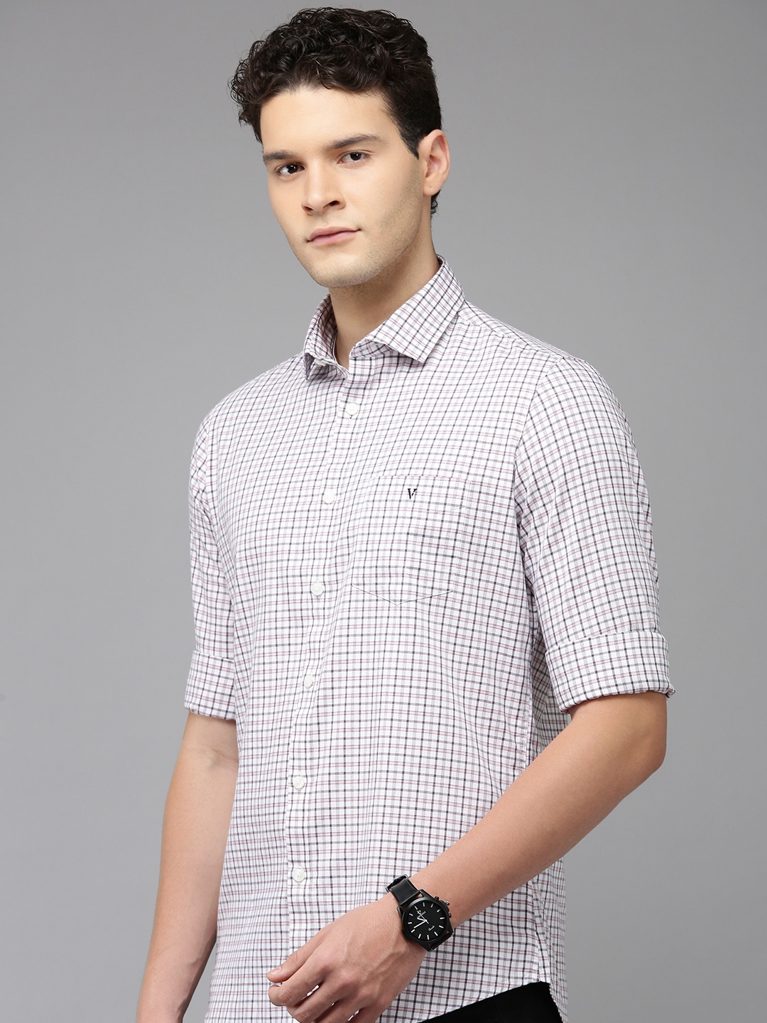 

Van Heusen Sport Slim Fit Checked Pure Cotton Casual Shirt, White