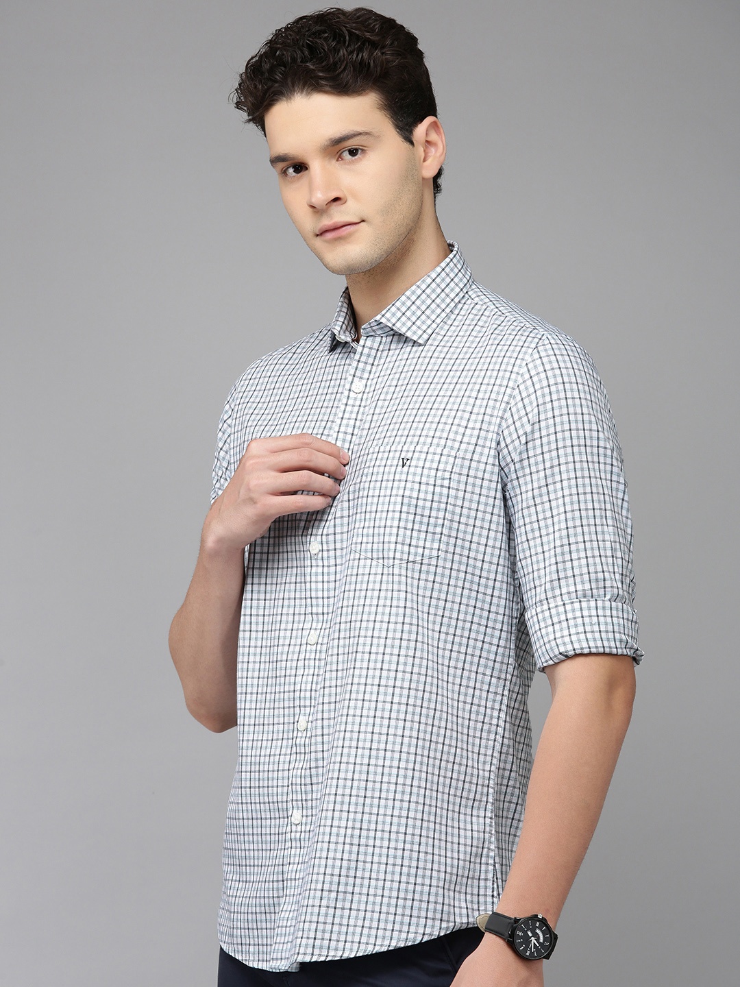 

Van Heusen Sport Pure Cotton Slim Fit Opaque Checked Casual Shirt, Grey