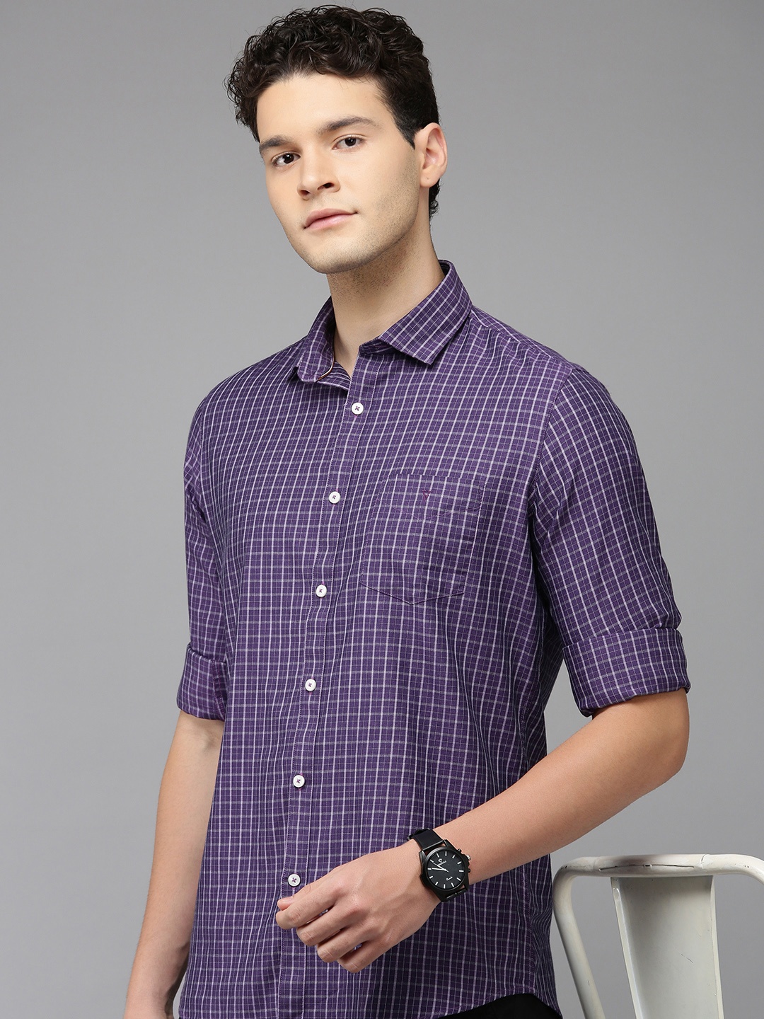 

Van Heusen Sport Pure Cotton Slim Fit Opaque Checked Casual Shirt, Purple