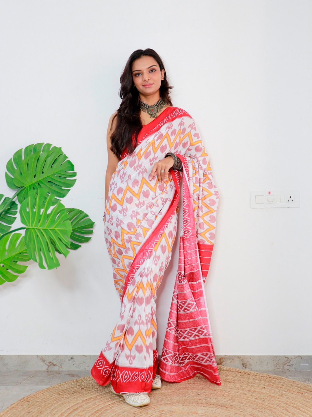 

Anouk Pure Cotton Bagru Saree, White