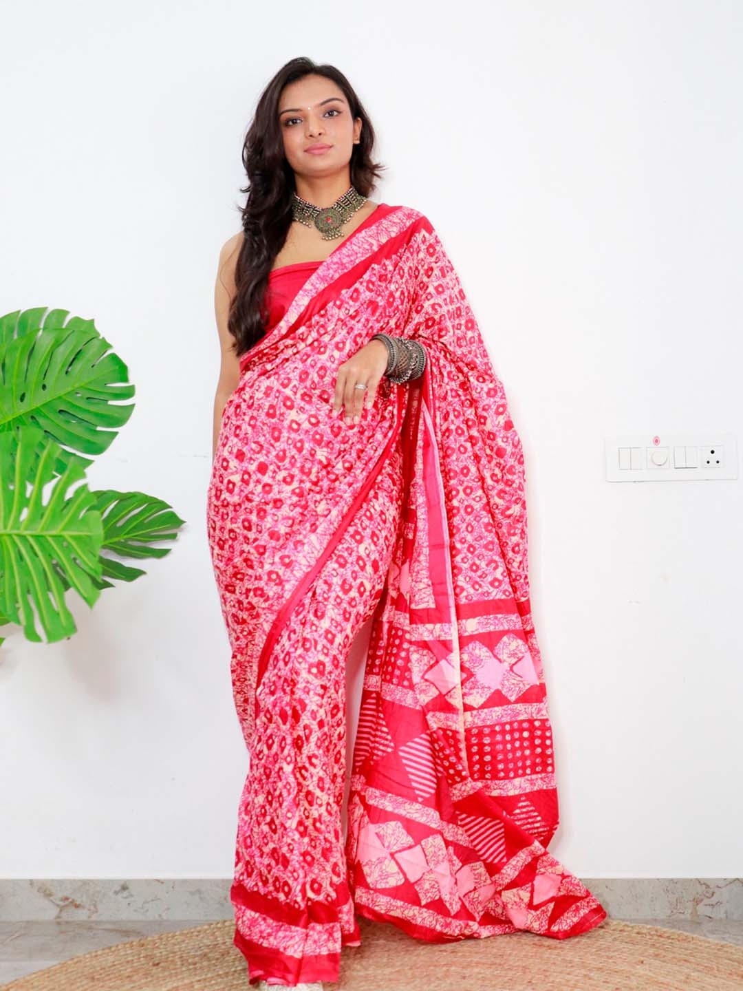 

Anouk Floral Printed Pure Cotton Bagru Saree, Pink
