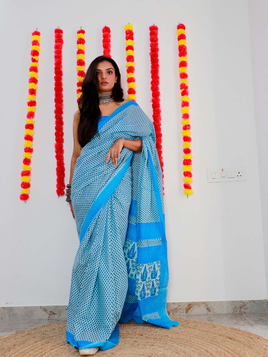 

Anouk Floral Pure Cotton Bagru Saree, Blue