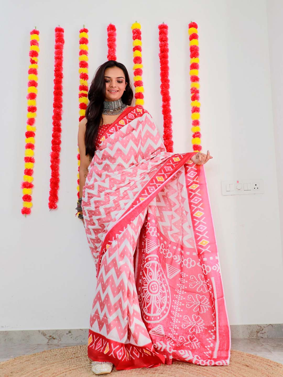 

Anouk Pure Cotton Bagru Saree, Red