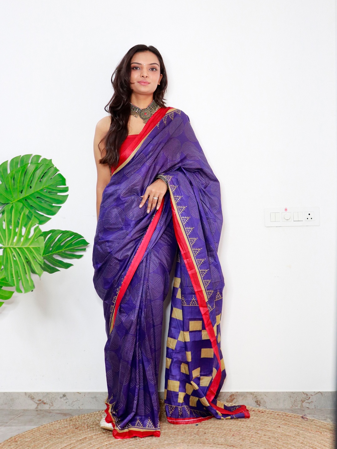 

Anouk Pure Cotton Geometric Printed Bagru Saree, Purple