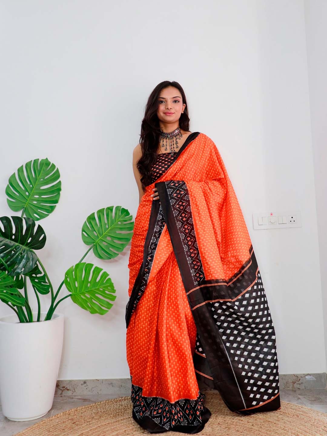 

Anouk Ethnic Motifs Pure Cotton Bagru Saree, Orange