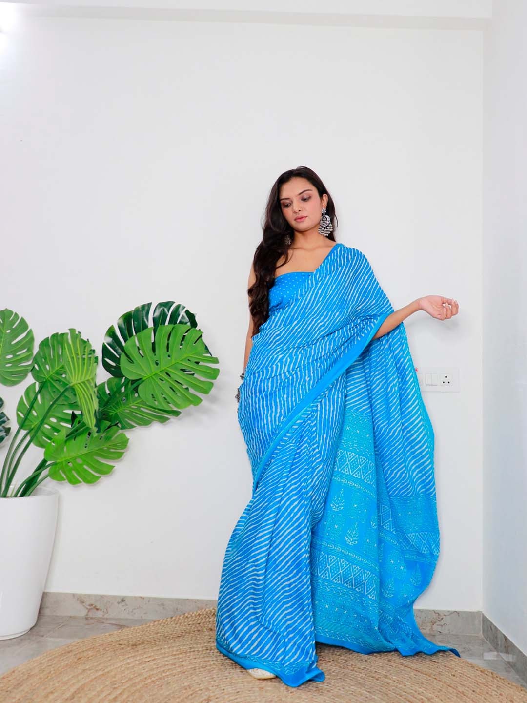 

Anouk Leheriya Pure Cotton Bagru Saree, Blue