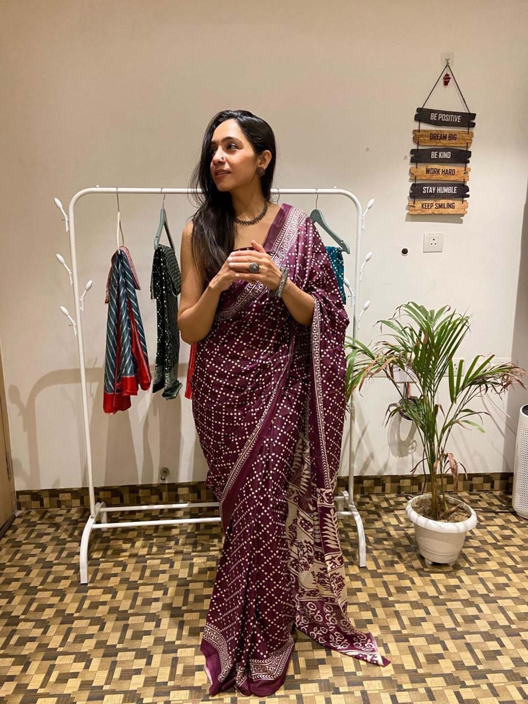 

Anouk Bandhani Pure Cotton Bagru Saree, Purple