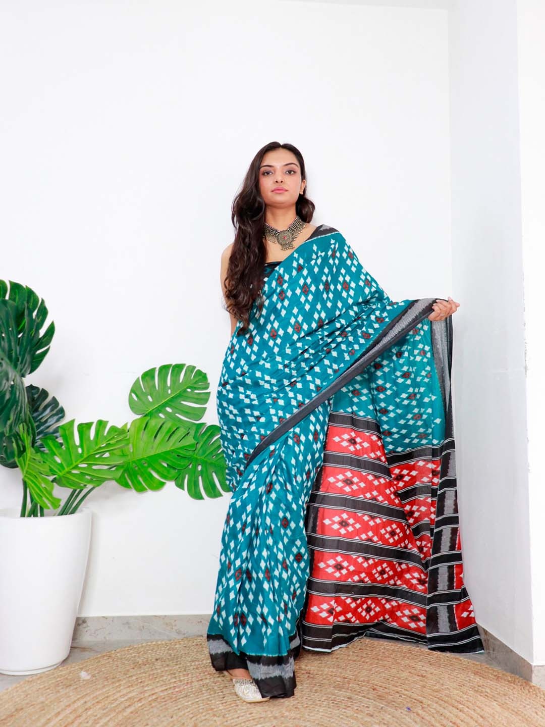 

Anouk Pure Cotton Colourblocked Bagru Saree, Blue