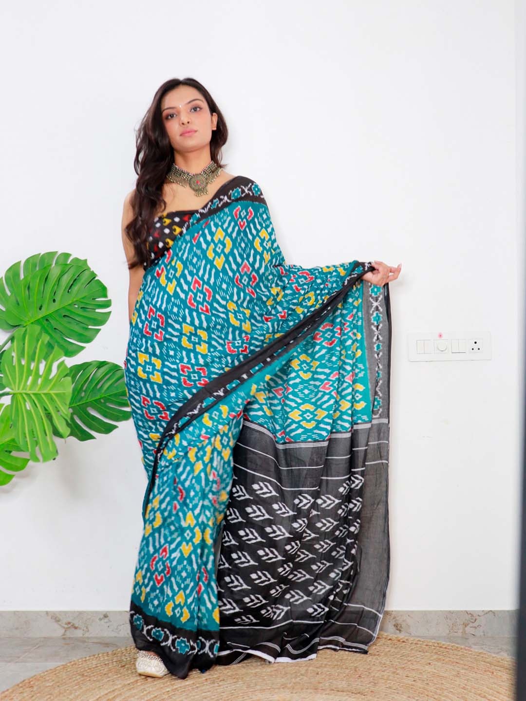 

Anouk Pure Cotton Bagru Saree, Navy blue