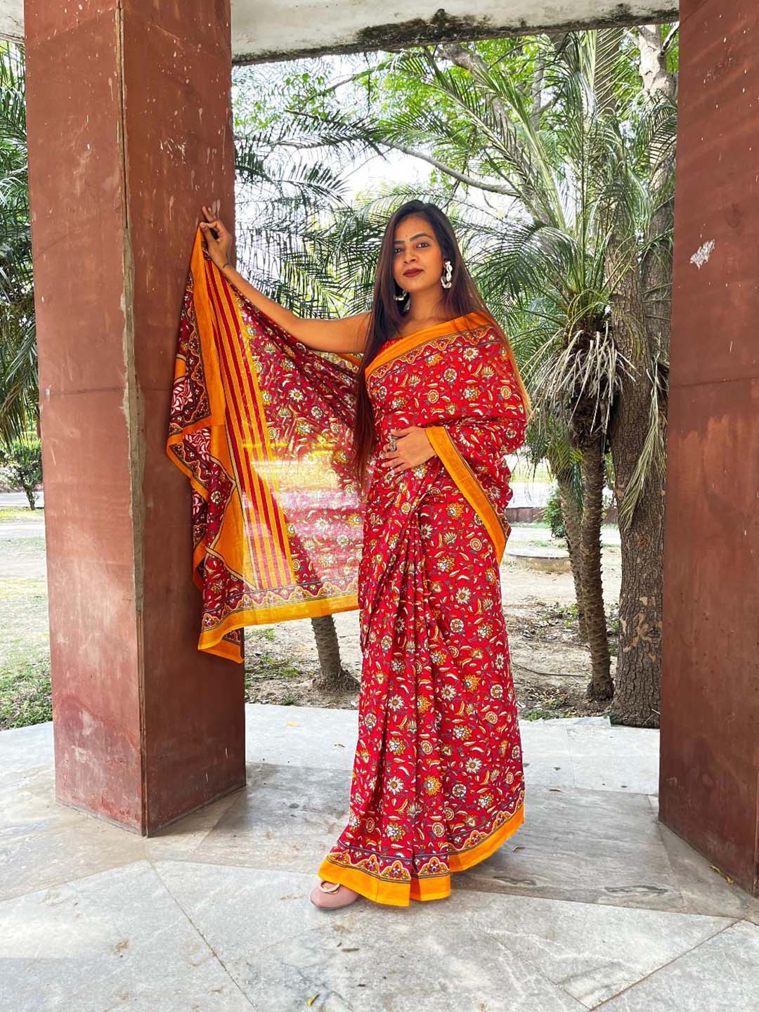 

Anouk Printed Ethnic Motifs Pure Cotton Bagru Saree, Maroon