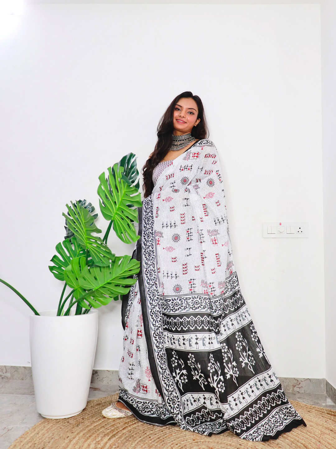 

Anouk Warli Pure Cotton Bagru Saree, White