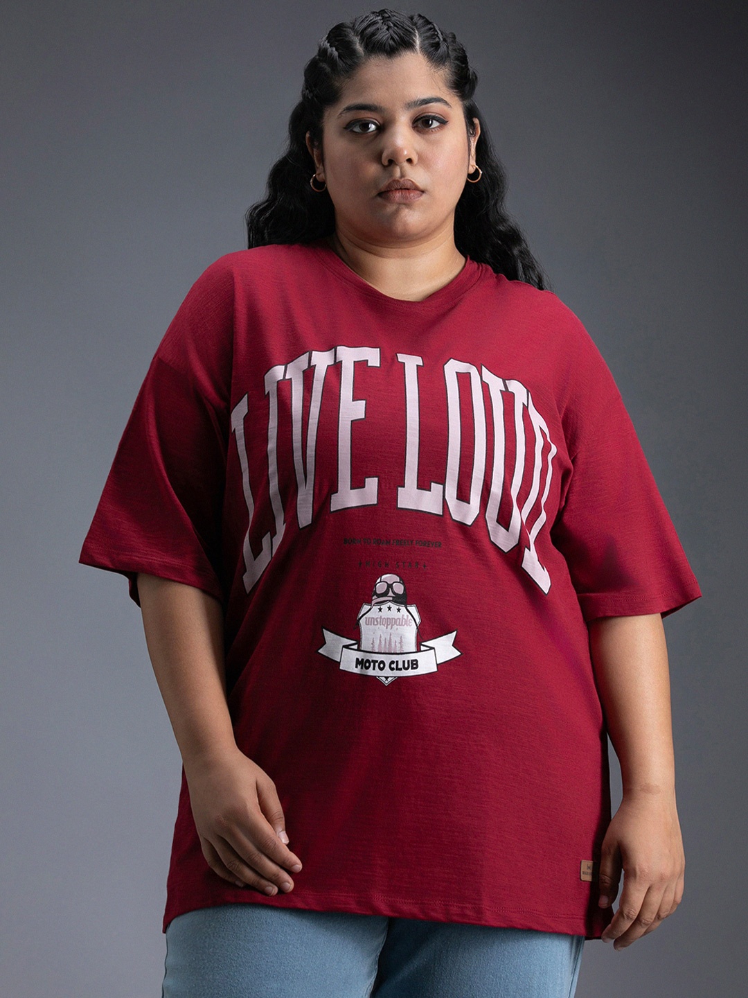 Freeform by High Star Women Typography Printed Plus Size T-Shirt, Red