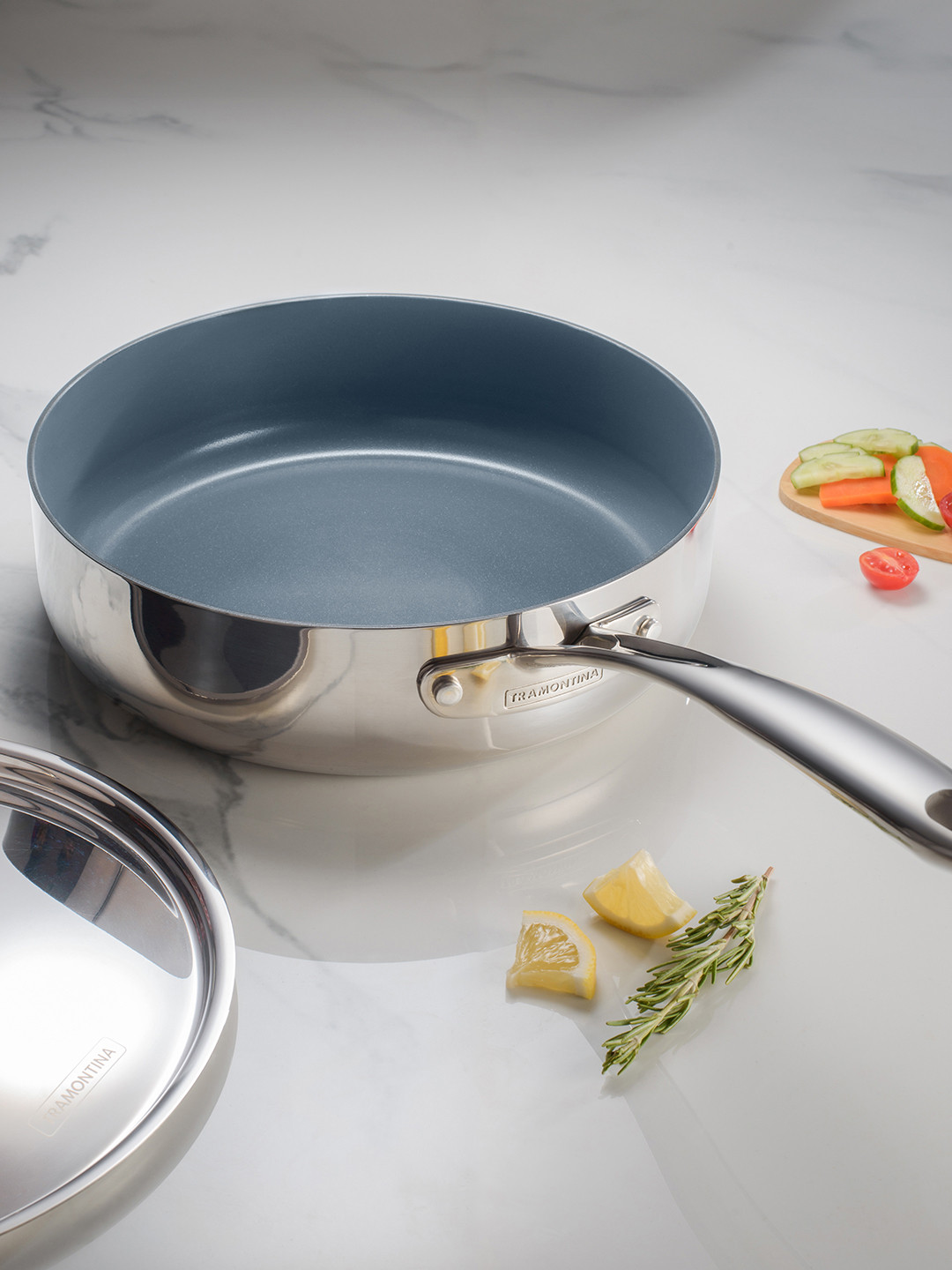 

Tramontina Fusao Stainless Steel Ceramic Triply Deep Saute Pan with lid 2.8L, Silver