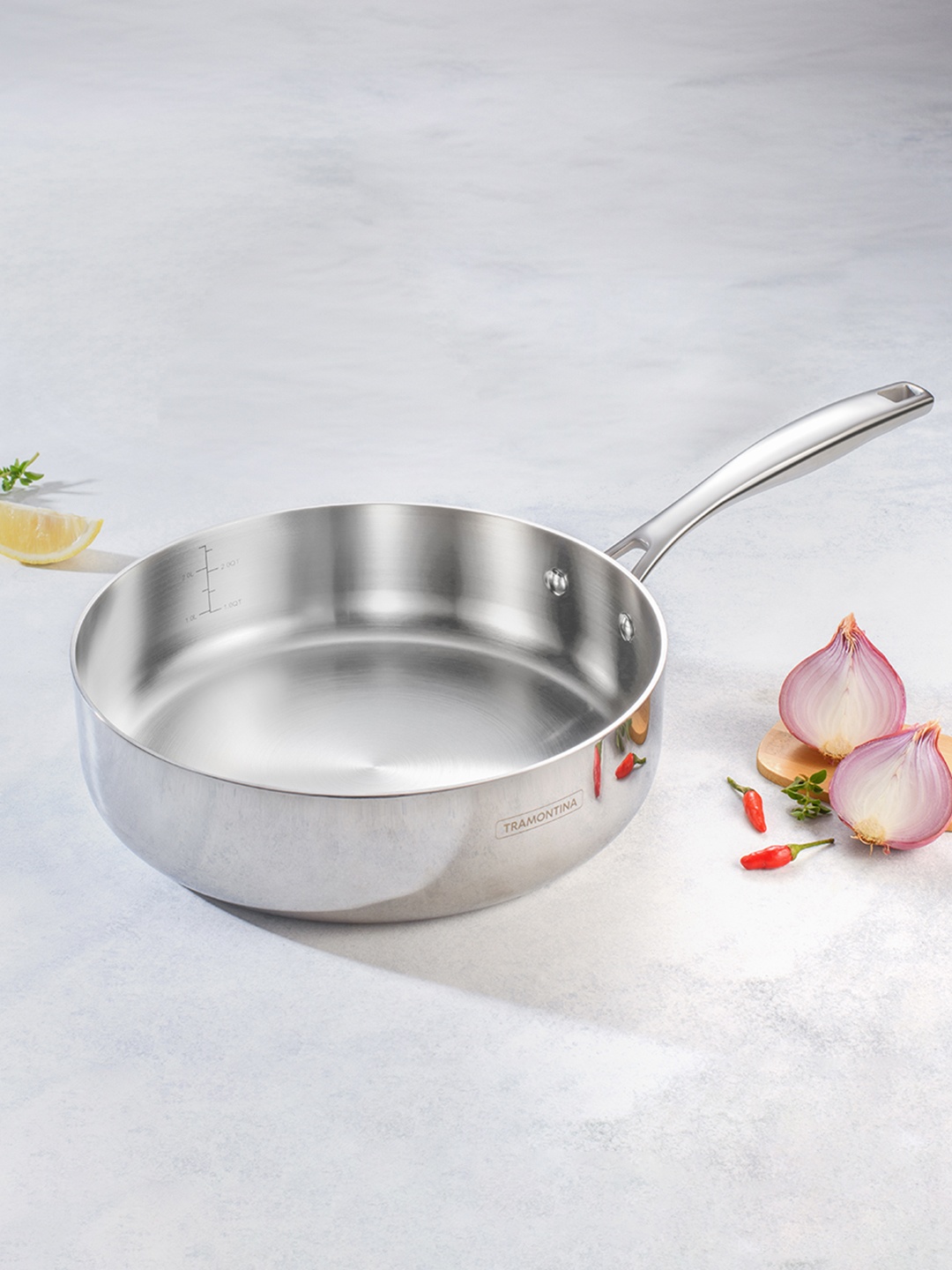 

Tramontina Aeion Non Toxic Stainless Steel Triply Stay Cool Handle Saute Pan with Lid, Silver