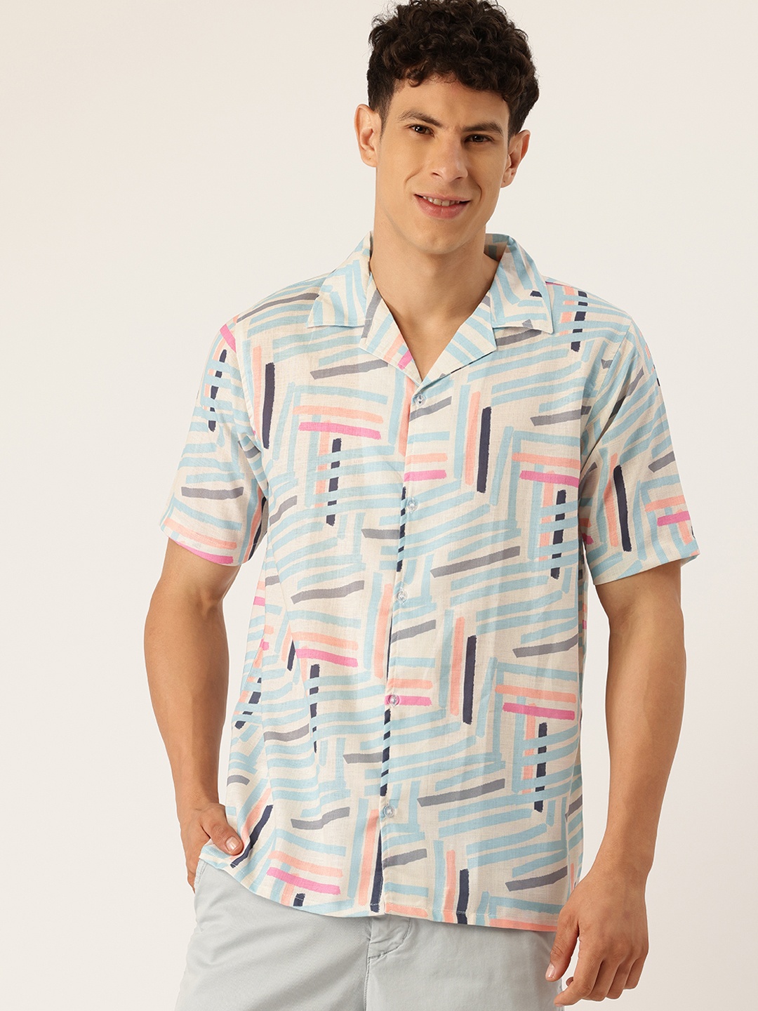 

Rapra The Label Men Comfort Opaque Printed Casual Shirt, White