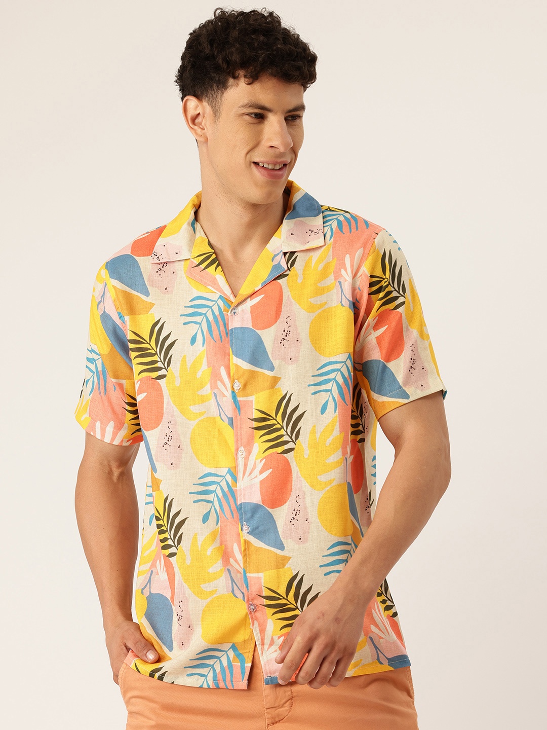 

Rapra The Label Men Comfort Opaque Printed Casual Shirt, Yellow