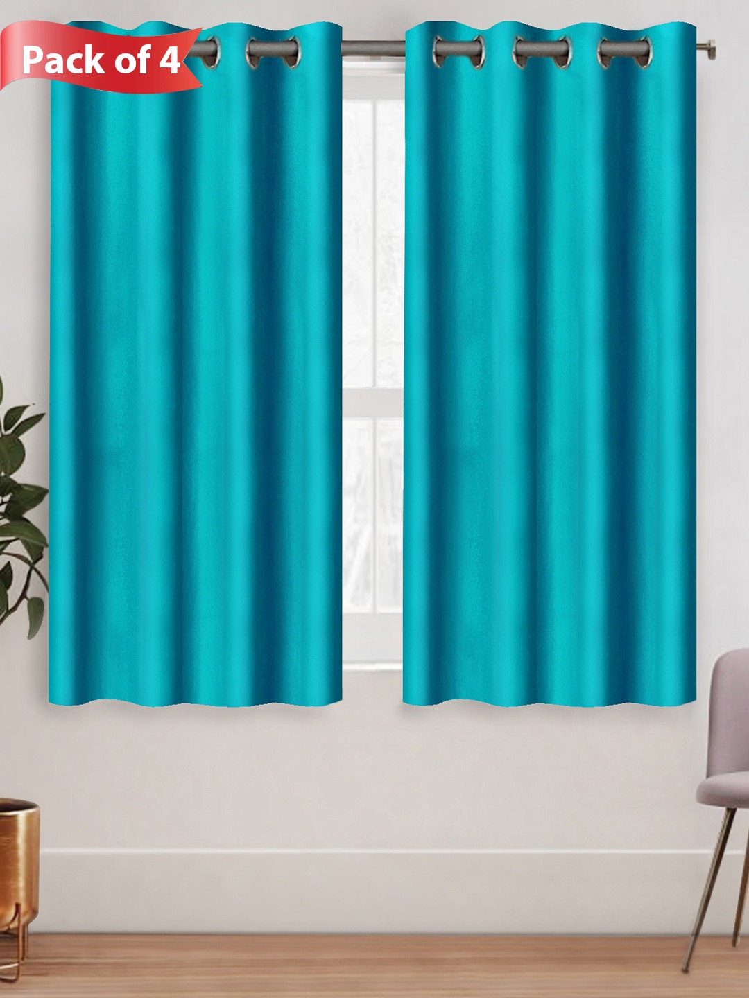 

Aura Blue Set of 4 Room Darkening Window Curtains and Sheers