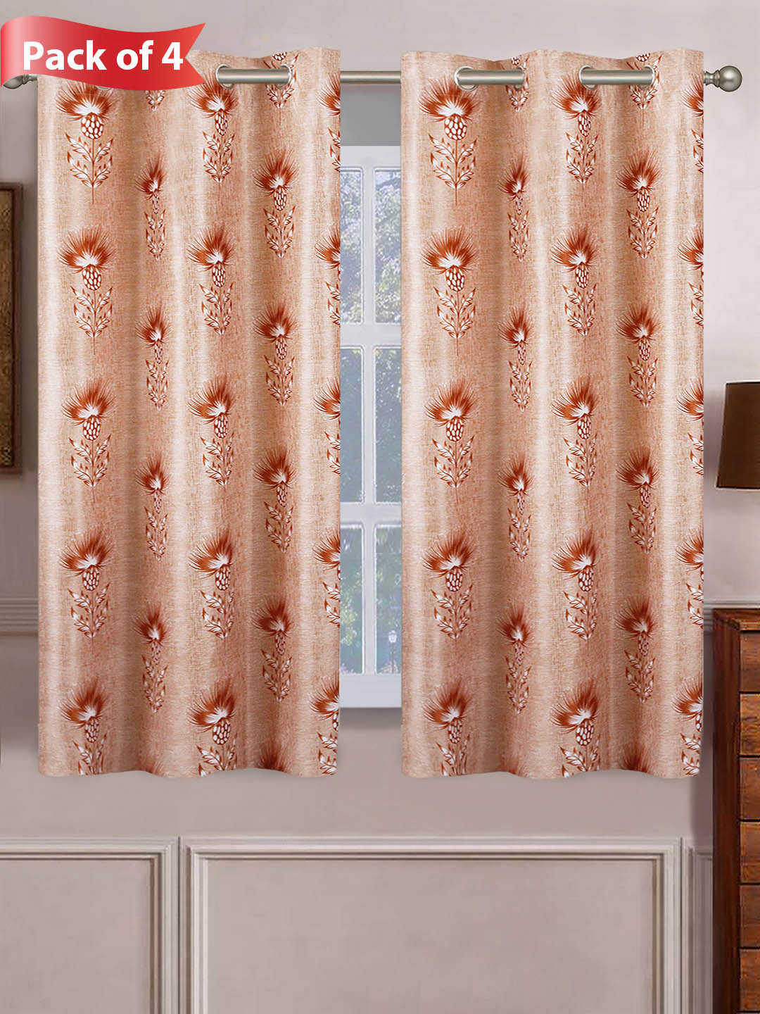 

Aura Orange & Red 4 Pieces Floral Room Darkening Window Curtains