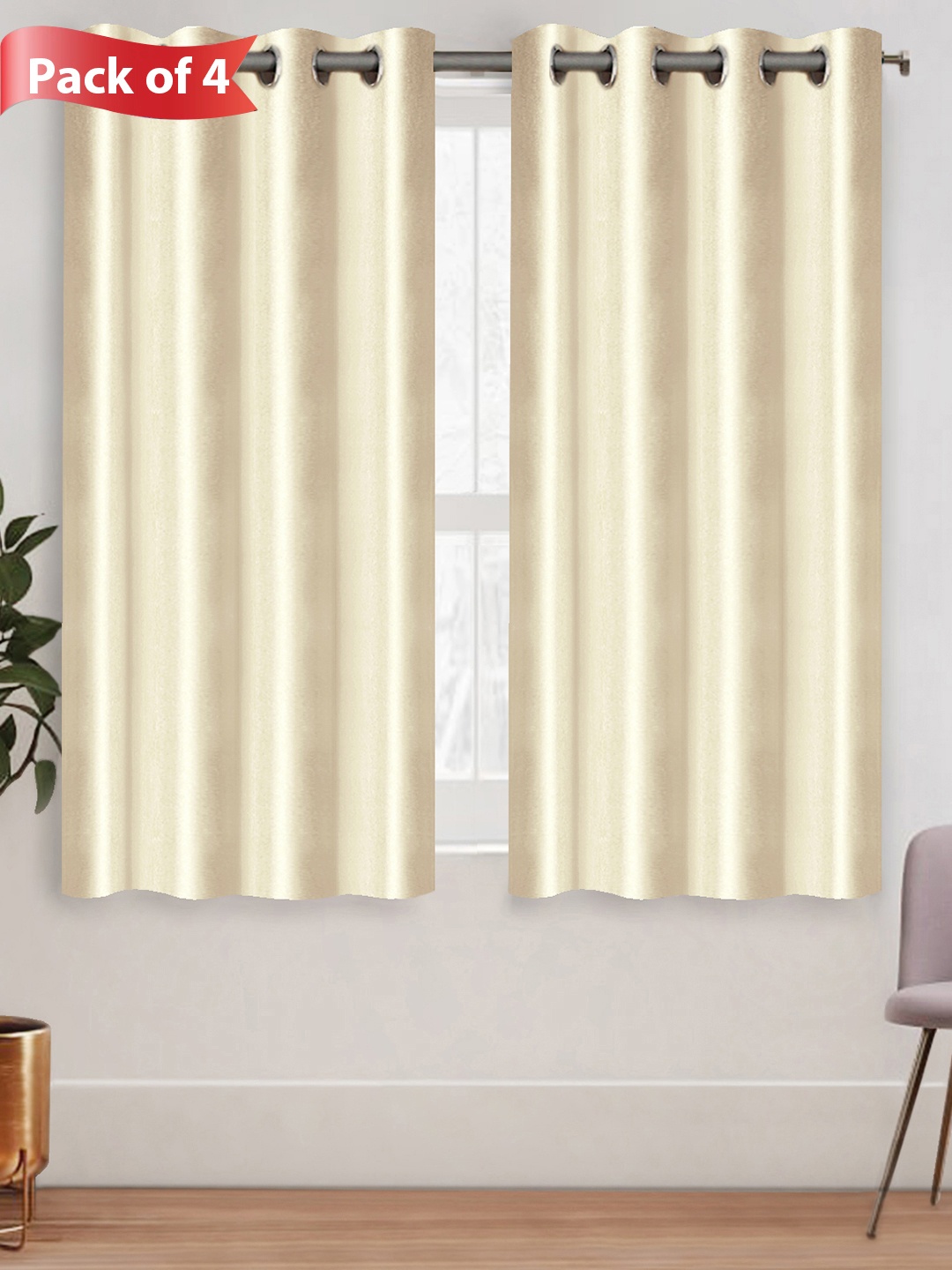 

Aura Cream-Coloured 4 Pieces Room Darkening Window Curtains