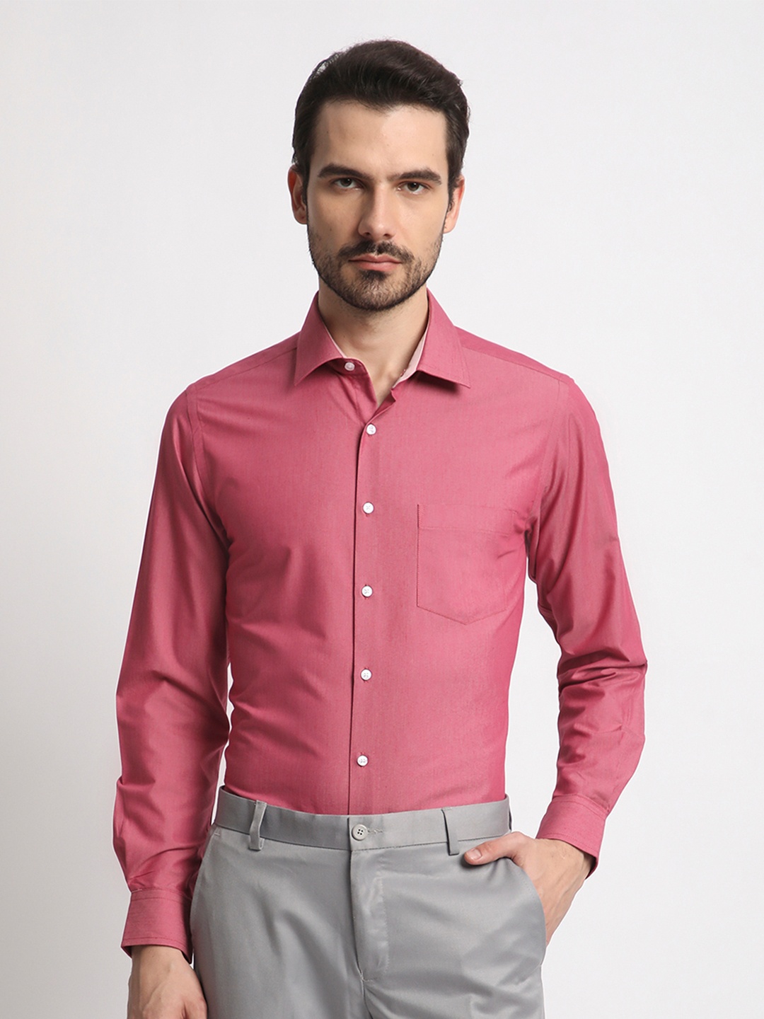 

IVOC Men Standard Spread Collar Solid Cotton Slim Fit Formal Shirt, Pink