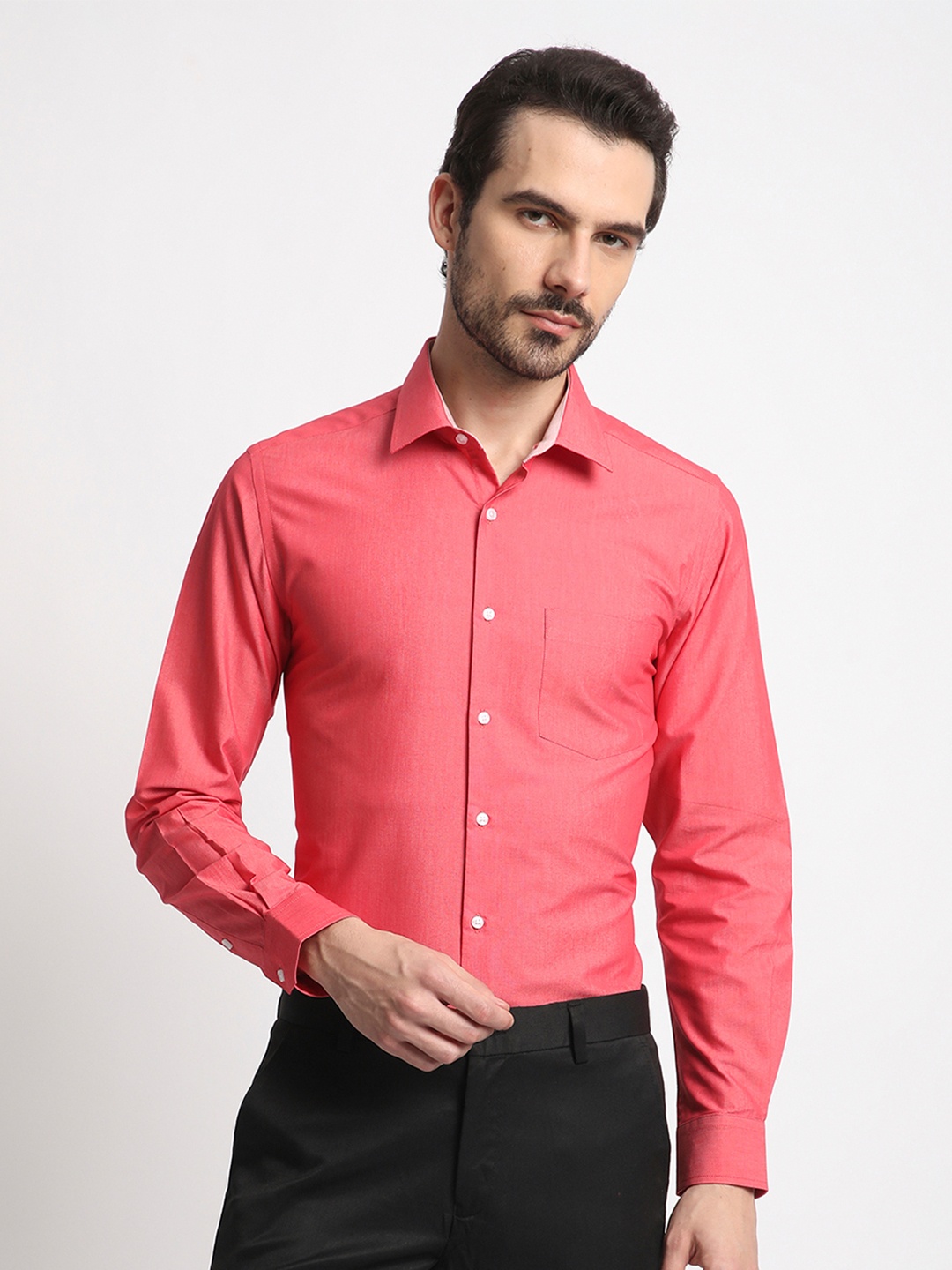 

IVOC Men Standard Spread Collar Solid Cotton Slim Fit Formal Shirt, Pink