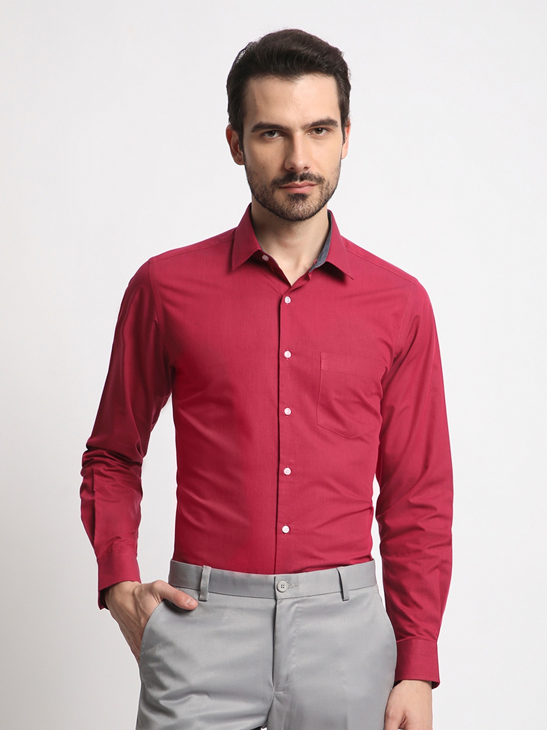 

IVOC Men Standard Spread Collar Solid Cotton Slim Fit Formal Shirt, Pink