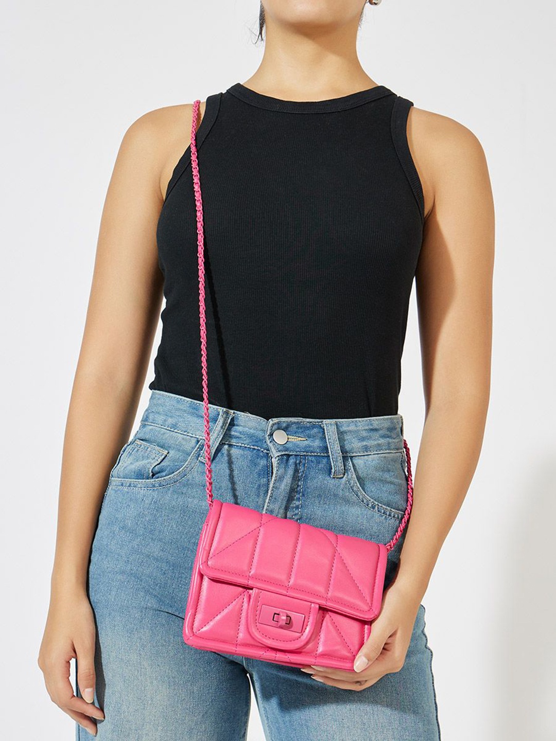 

Styli Textured Structured Sling Bag, Pink